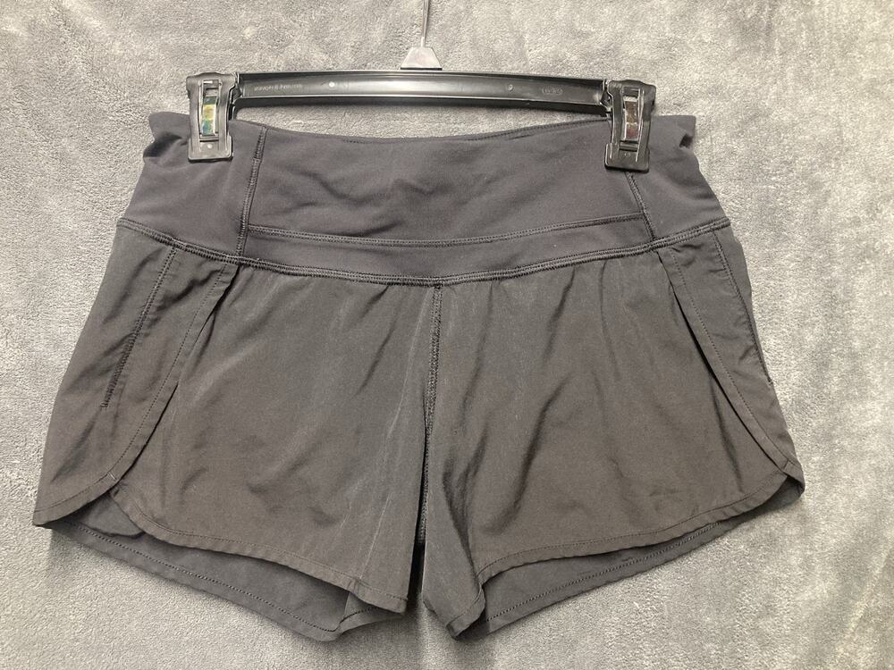 Lululemon Run Times Shorts Womens 4 Black Zip Pocket Drawstring Lined Logo